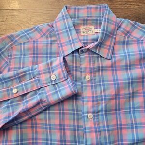 Faherty Shirt Mens Small Blue Pink Tartan Plaid Long Sleeve Button Up Dress